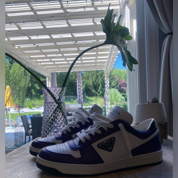 💜 Prada Downtown leather sneakers Size 12 Men’s WHITE/CYCLAMEN PINK 💜 NEW 💜 - Picture 5 of 9